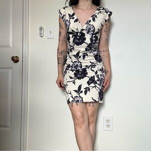 Samantha Sung Navy Blue Flower Silhouette Dress Size 4 (stretchy)